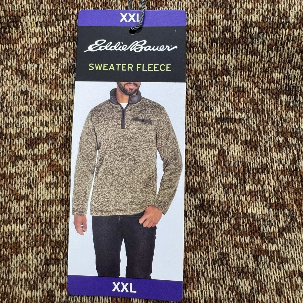 Eddie Bauer Quarter Snap Fleece Pullover Men‎ 2XL Tan/Brown Heather Better L/S